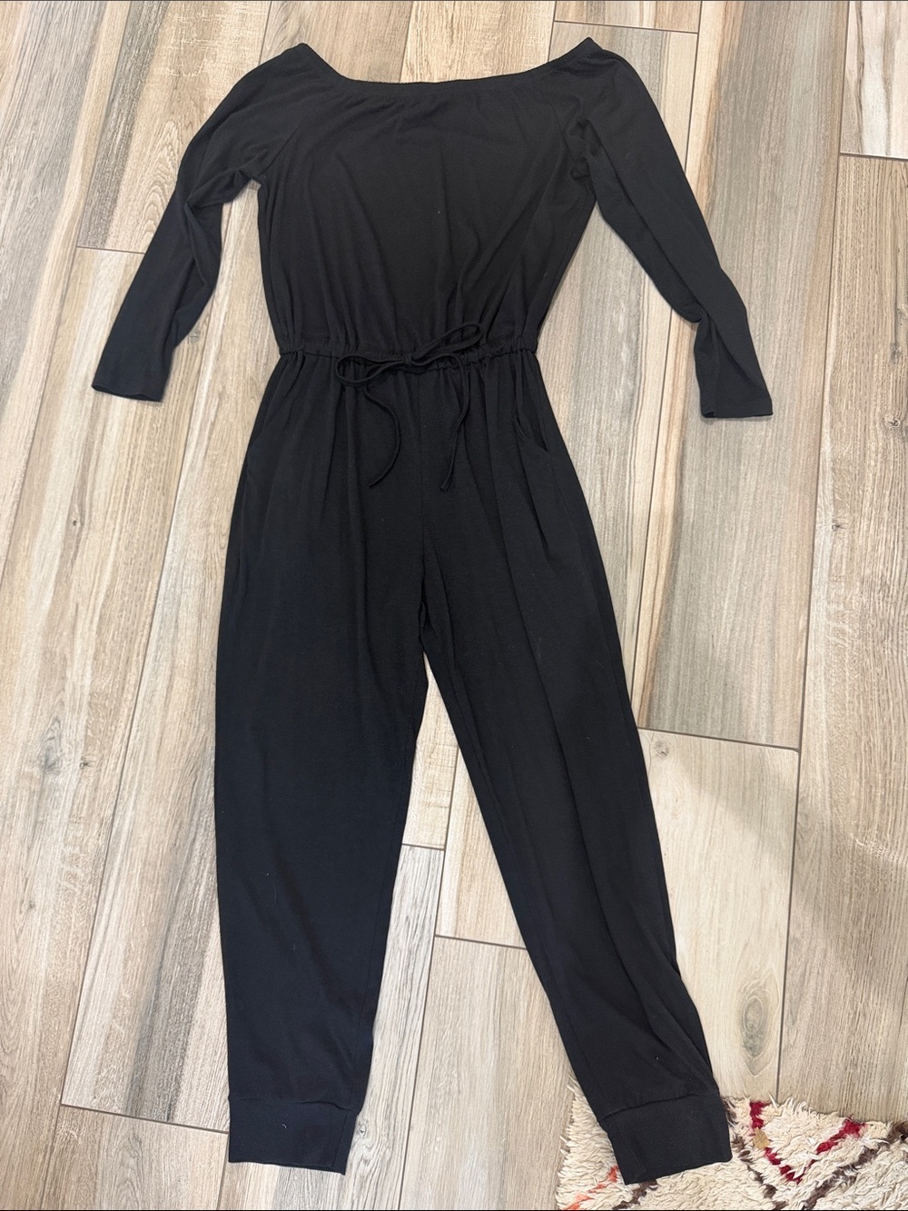 Black off the shoulder Women's Jumpsuit with Drawstring Waist